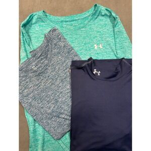 Under Armour Men's Coldgear Fitted Long Sleeve Shirt and Lg Navy Teal Grey Lot 3